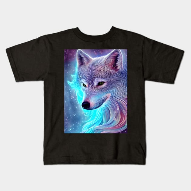 Luminous Snow Wolf Kids T-Shirt by LyndiiLoubie